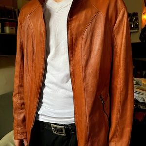 Vera Pelle Italian Tan Calf Leather Cafe Racer Jacket Size Europe 52 (L)